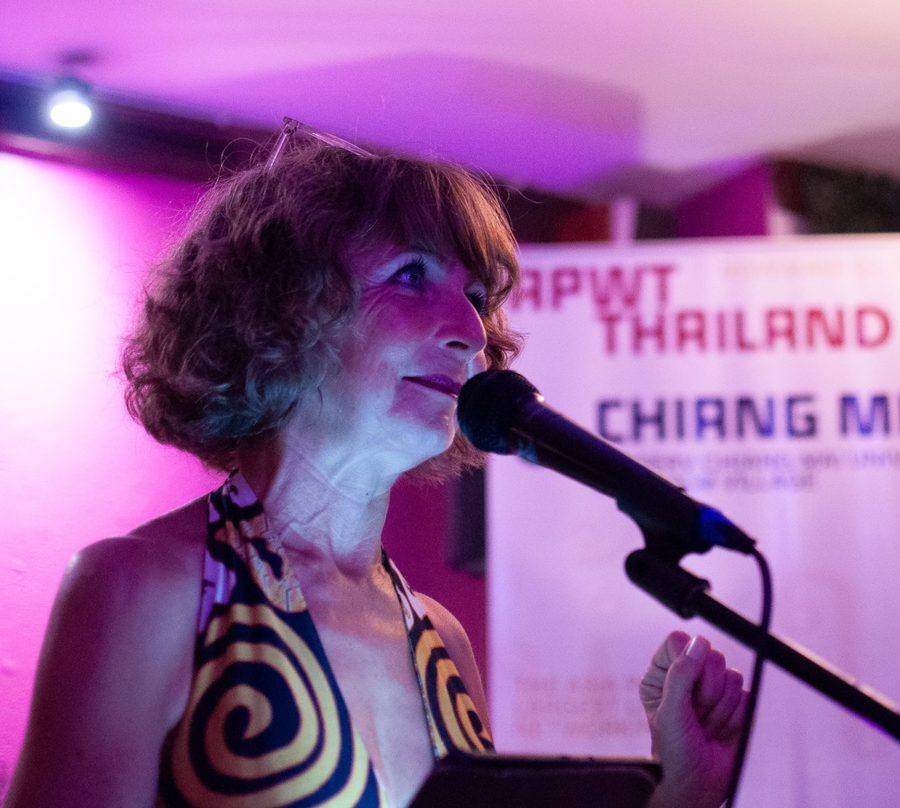 Carole Favre at the microphone, APWT Thailand, Chiang Mai